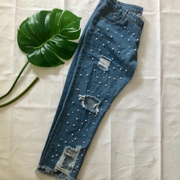 Yjnewprice blue distressed raw hem jeans size 3XL - Picture 5 of 8